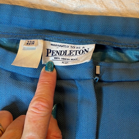 Pendleton 100% virgin wool 22W plus size blue suit coat  pant set - Picture 7 of 17